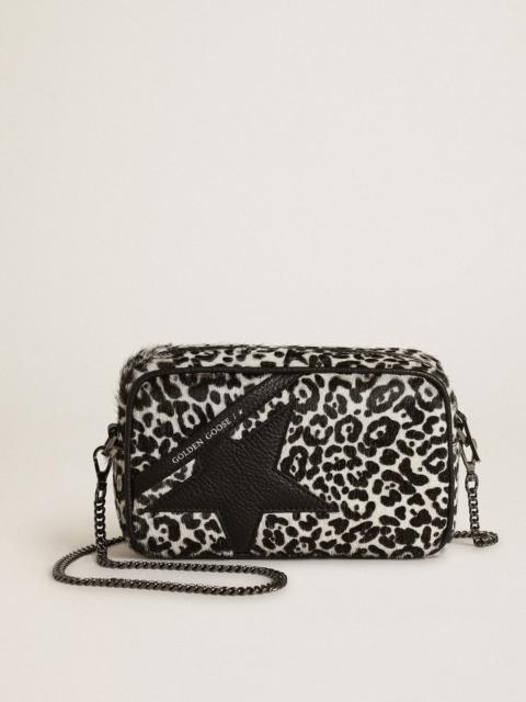 Golden Goose Mini Star Bag in black and white leopard-print pony skin with black leather star