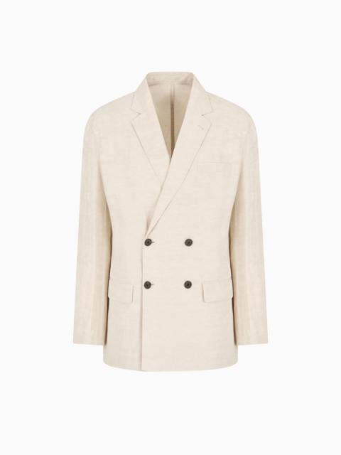 EMPORIO ARMANI DOUBLE-BREASTED LINEN-BLEND BLAZER