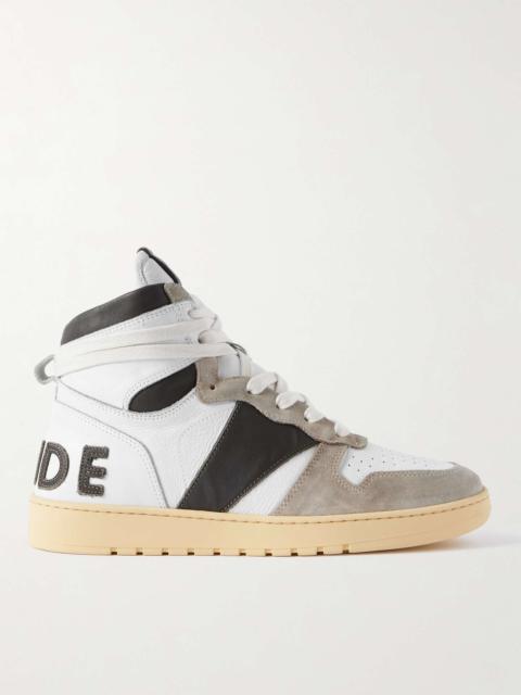 Rhude Rhecess Colour-Block Distressed Suede-Timmed Leather High-Top Sneakers
