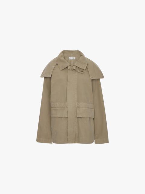 Victoria Beckham Hooded Utlity Jacket In Stone Grey