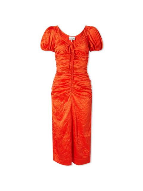 GANNI GANNI Crinkled Satin Gathered U-neck Midi Dress