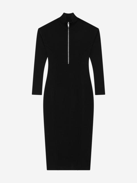 The Kooples LONG BLACK WOOL-BLEND DRESS WITH ZIPPED COLLAR