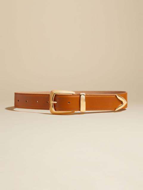 KHAITE The Bruno Belt in Nougat Leather with Gold