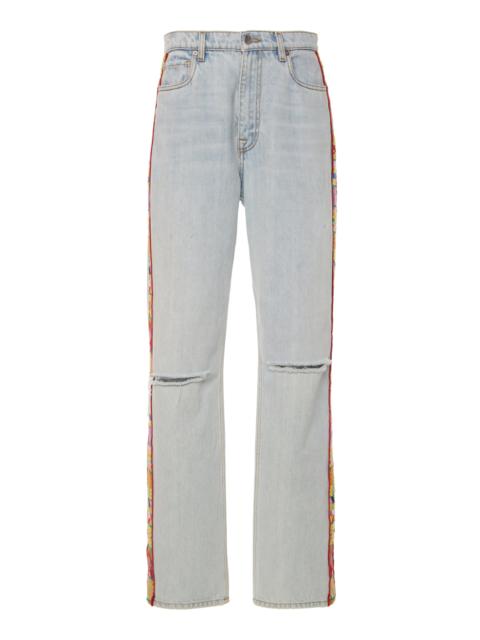 Etro Embroidered Mid-Rise Straight-Leg Jeans light wash