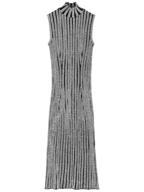 Striped sequin-embellished knitted midi dress