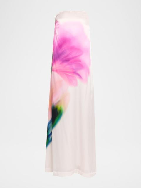 REBECCA VALLANCE Dahlia Blossom Strapless Silk Maxi Dress