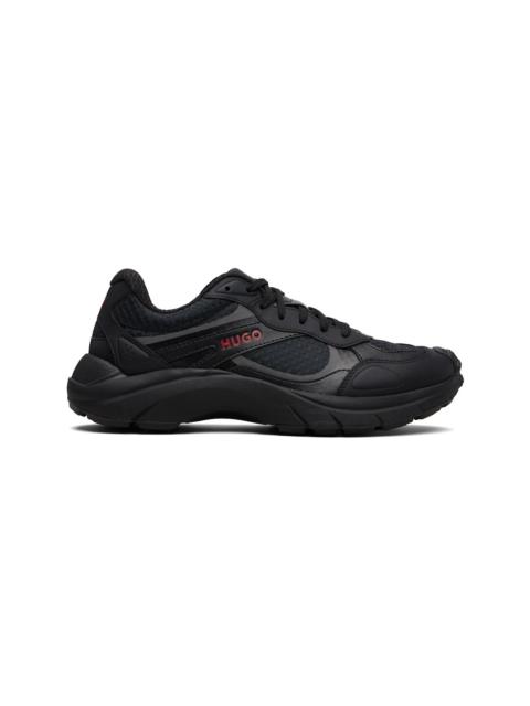 HUGO Black Jacquard Jersey Faux-Leather Sneakers