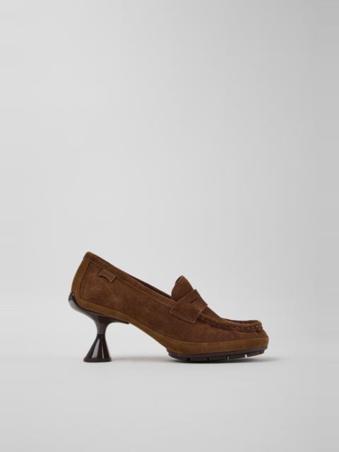CAMPER Right Left Brown Suede and Nubuck Moccasins for Women.
