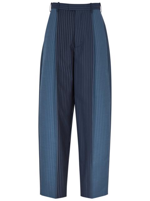 Striped barrel-leg wool trousers