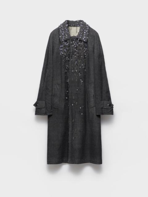 Prada Single-breasted mouliné Prince of Wales check and embroidered twill coat
