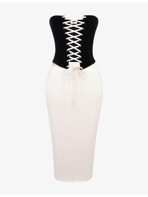 House of CB Jaina strapless corseted stretch-woven midi dress
