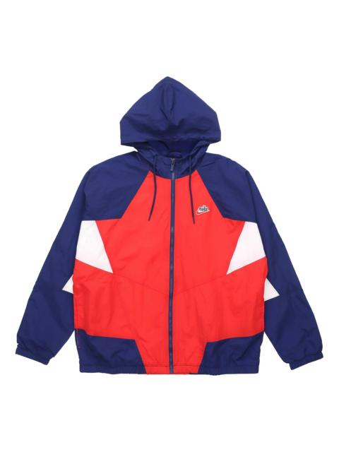 Nike Sportswear Heritage Windrunner Splicing hooded Woven Logo Jacket Red Blue Redblue CJ4359-657