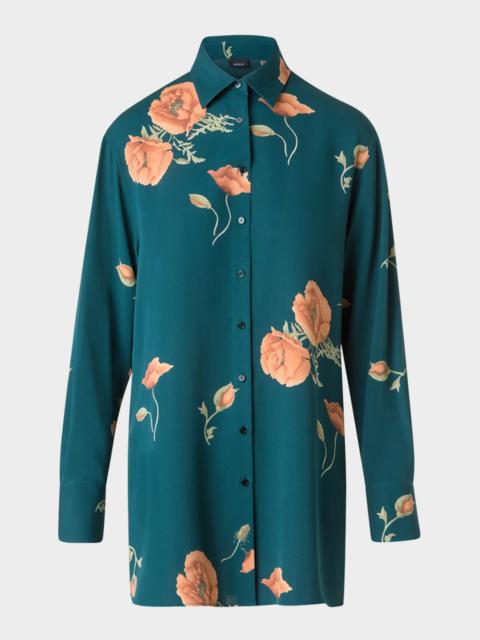 AKRIS Printed Silk-Crepe Tunic Blouse