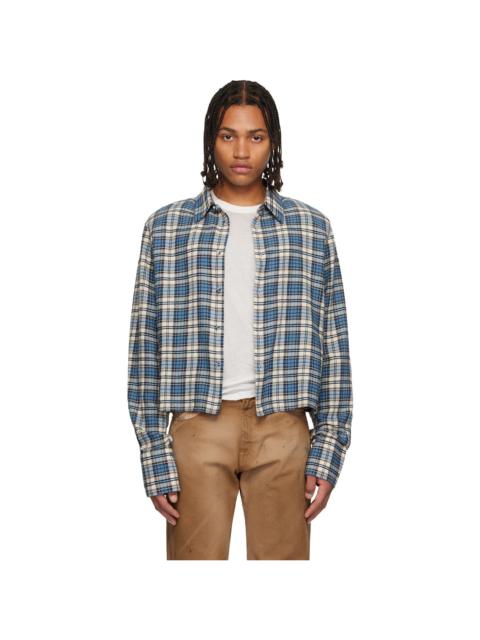 424 Blue & Off-White Shoulder Pad Cropped Shirt