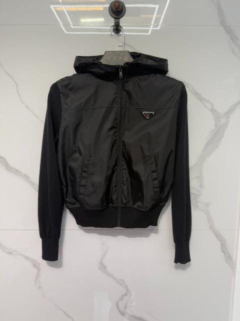 Prada Prada Black Metal Logo Hooded Jacket