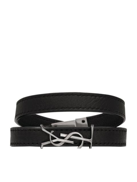 SAINT LAURENT Monogram Leather Wrap Bracelet