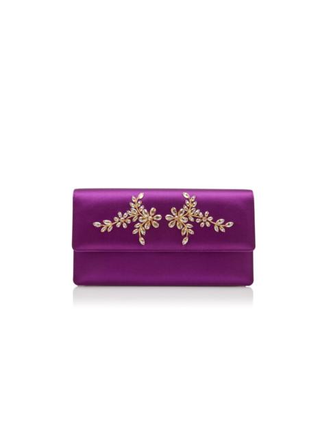 Manolo Blahnik Purple Satin Embroidered Clutch