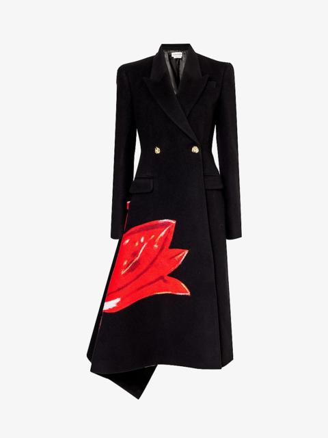 Alexander McQueen Floral-print asymmetric-hem wool and cashmere-blend coat