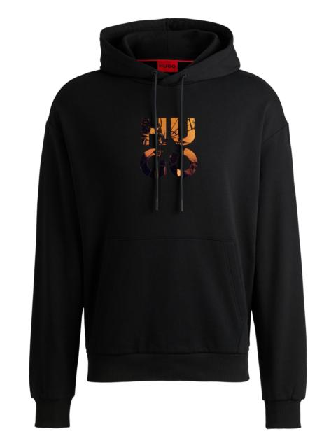 HUGO COTTON-TERRY REGULAR-FIT HOODIE WITH STACKED LOGO