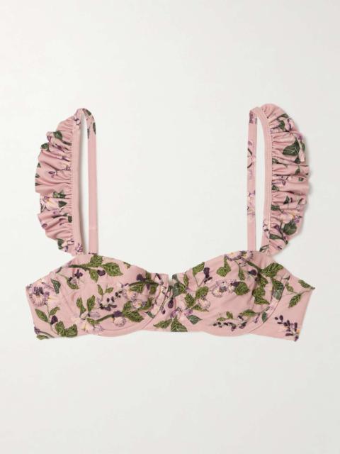 Agua by Agua Bendita Kiwi Wisteria ruffled embroidered floral-print underwired recycled bikini top Pink