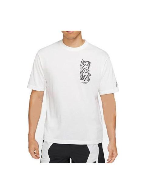 Jordan Men's Jordan Dri-FIT Zion Basketball Printing Sports Knit Round Neck Short Sleeve White T-Shirt DH05
