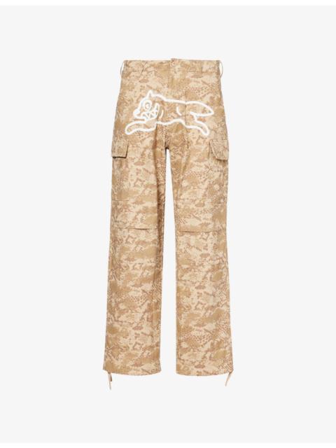 ICECREAM Snakeskin-Pattern Running Dog Cotton Cargo Trousrs