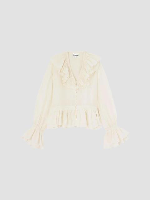 GANNI Women's Ruffled Silk-Blend Blouse - Egret