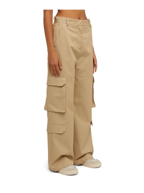 Solid color cotton cargo pants with straight legs