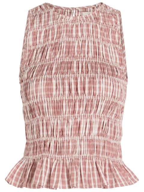 FAITHFULL Faithfull The Brand Cales Checked Shirred Cotton-poplin top
