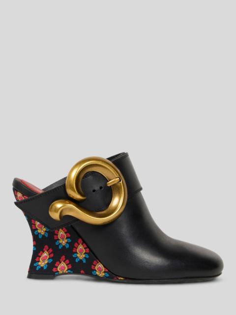 Etro LEATHER MULES WITH WEDGE AND PAISLEY BUCKLE