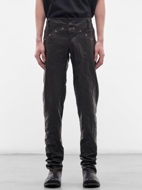 M.A+ Black Leather Slim Trousers