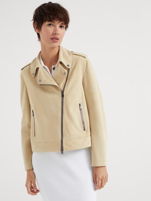 Brunello Cucinelli Suede biker jacket with monili