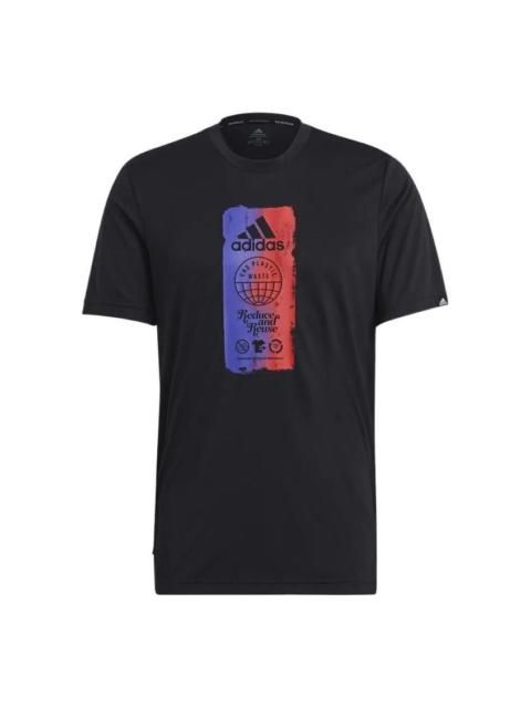 Men's adidas Multi-Color Printing Sports Short Sleeve Black T-Shirt GL3263