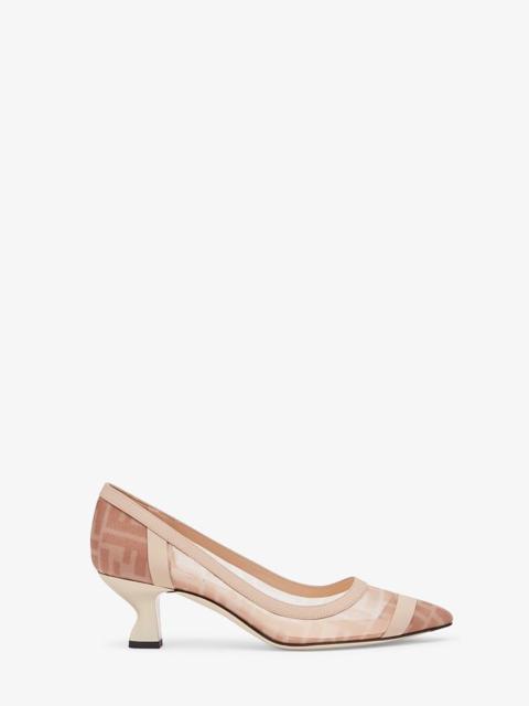 FENDI Pink mesh and nude leather pumps with medium heel
