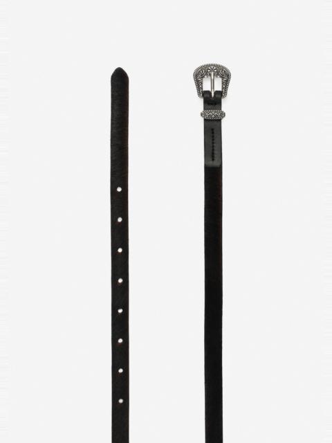 MAGDA BUTRYM Pony hair leather belt with ornamental buckle in black