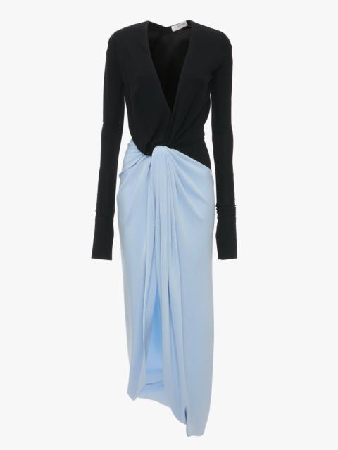 Victoria Beckham Long Sleeve Knot Detail Jersey Gown In Black-Iceberg