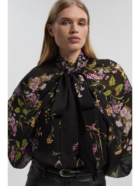 KAREN MILLEN Floral Border Print Viscose Balloon Sleeve Shirt