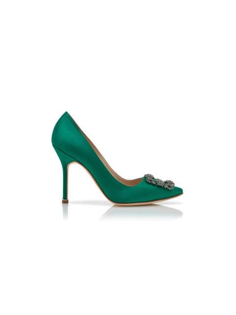 Manolo Blahnik Green Satin Jewel Buckle Pumps