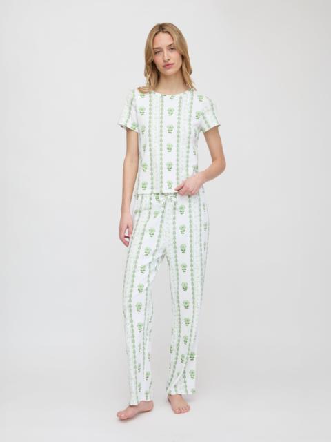 Hill House Home The Kelly Pajama Set - White/Green Arcadia Border