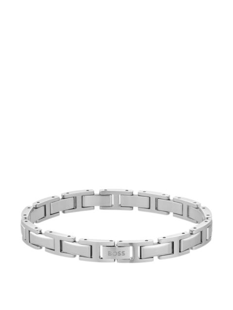 BOSS SILVER-TONE H-LINK CUFF WITH LOGO CLASP