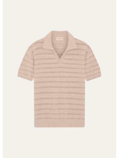 FRESCOBOL CARIOCA Men's Wavy Stripe Cotton Jacquard Johnny Collar Polo Sweater