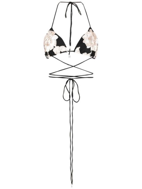 ROTATE floral-embroidered halterneck bra top