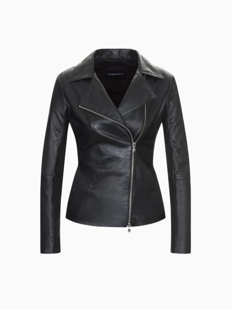 EMPORIO ARMANI Semi-aniline nappa-lambskin jacket with jersey inserts