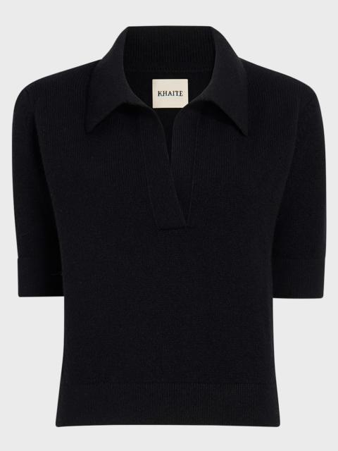 KHAITE Shrunken Jo Cashmere Polo Sweater