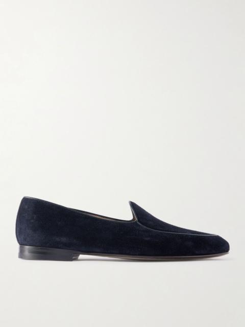Manolo Blahnik Modena Leather-Trimmed Suede Loafers Navy