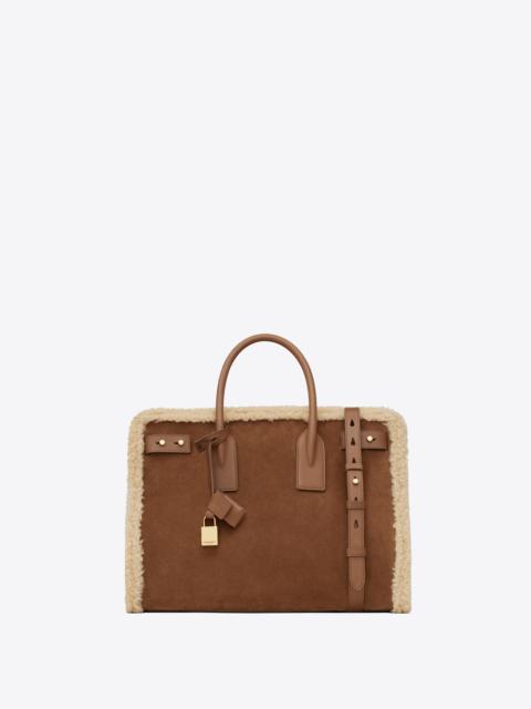 supple sac de jour medium carryall in suede and shearling