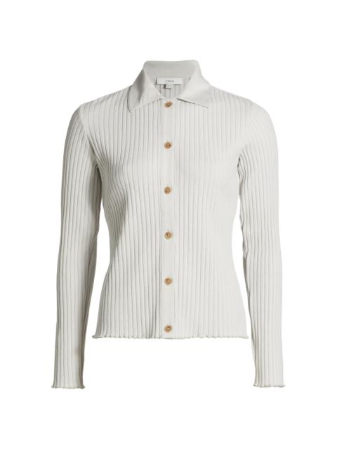 Vince Women's Cotton-Blend Rib-Knit Polo Shirt - Salt Glass