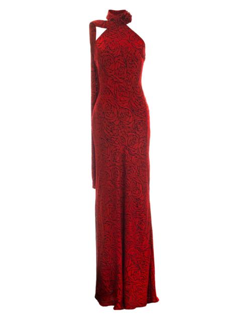 Dress The Population Women's Olivia Rose Draped Halter Gown - Rouge Multi