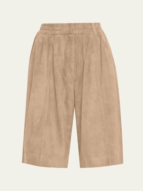Brunello Cucinelli Couture Suede Pull-On Bermuda Shorts