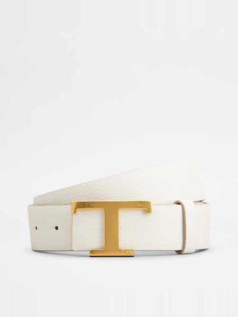 T TIMELESS REVERSIBLE BELT IN LEATHER - WHITE